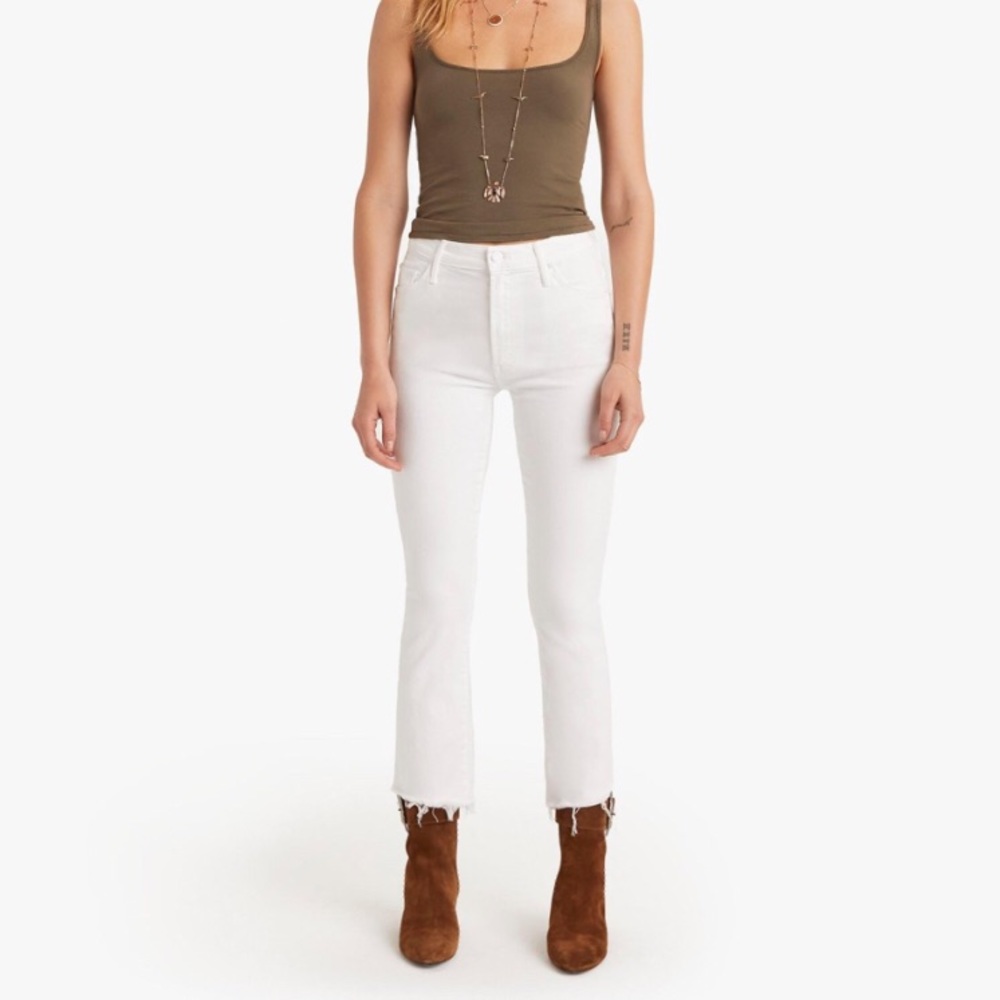 Mother Insider Crop Step Fray White Denim